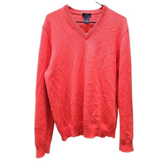 Brook Brothers 346 Supima Cotton V Neck Sweater, Size Medium, Coral Orange/Pink - Picture 3 of 7